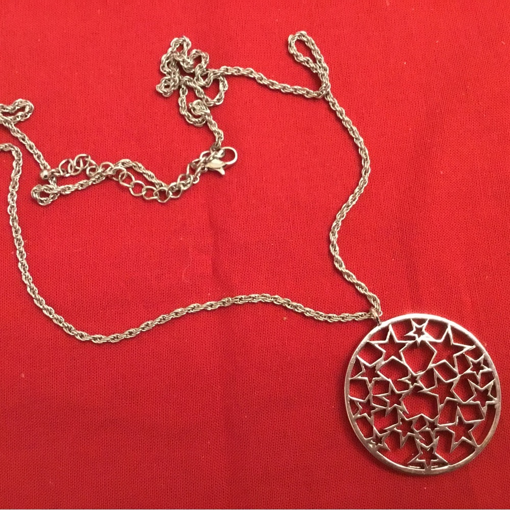 34” Star Pendant Necklace Silver Tone